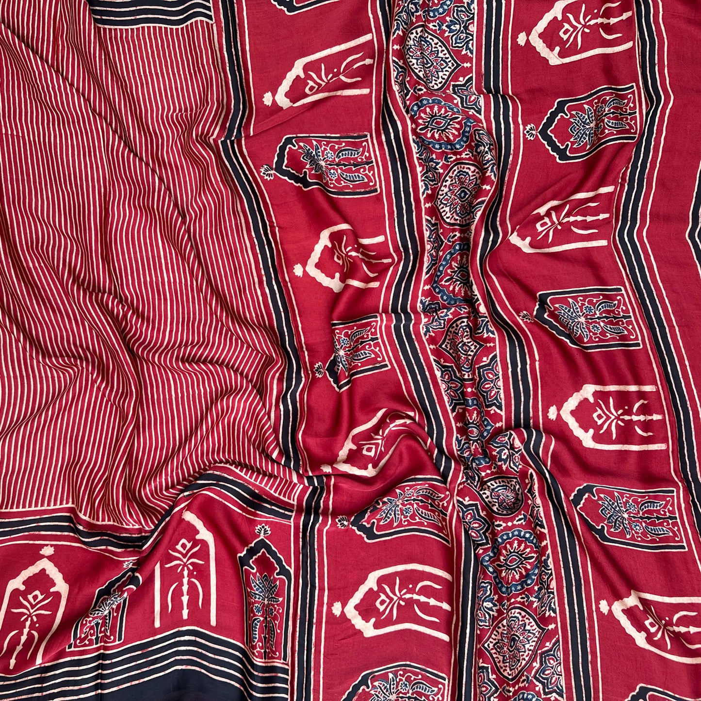 Aabaroo Handblock Printed Ajrakh Modal Silk Saree