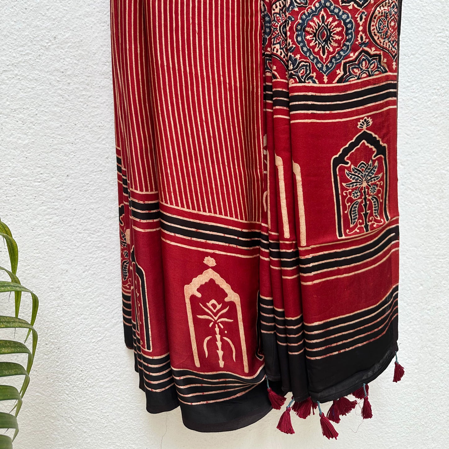 Aabaroo Handblock Printed Ajrakh Modal Silk Saree