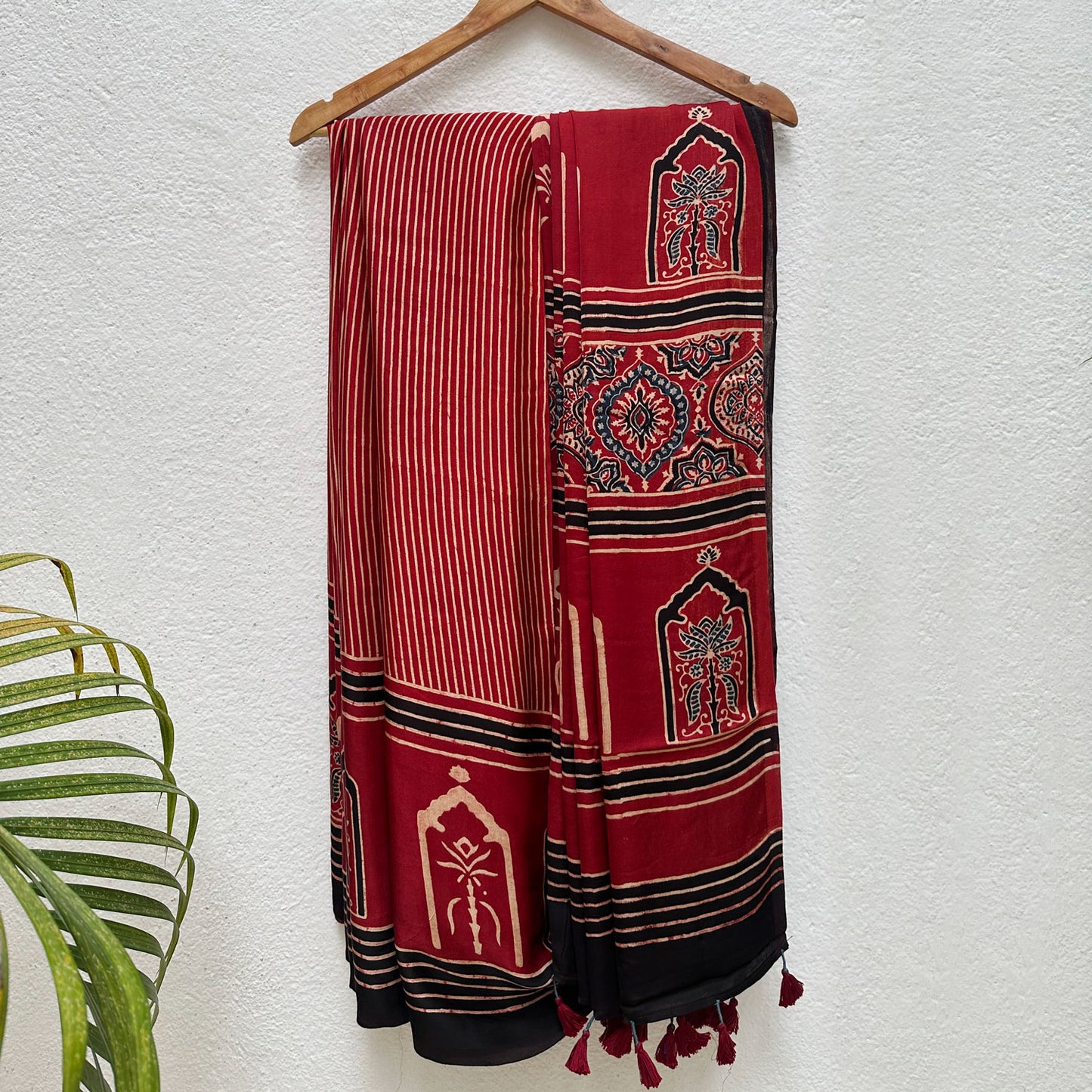 Aabaroo Handblock Printed Ajrakh Modal Silk Saree