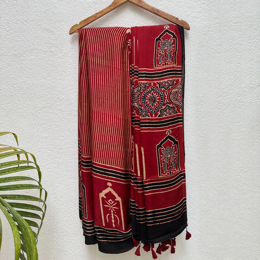 Aabaroo Handblock Printed Ajrakh Modal Silk Saree