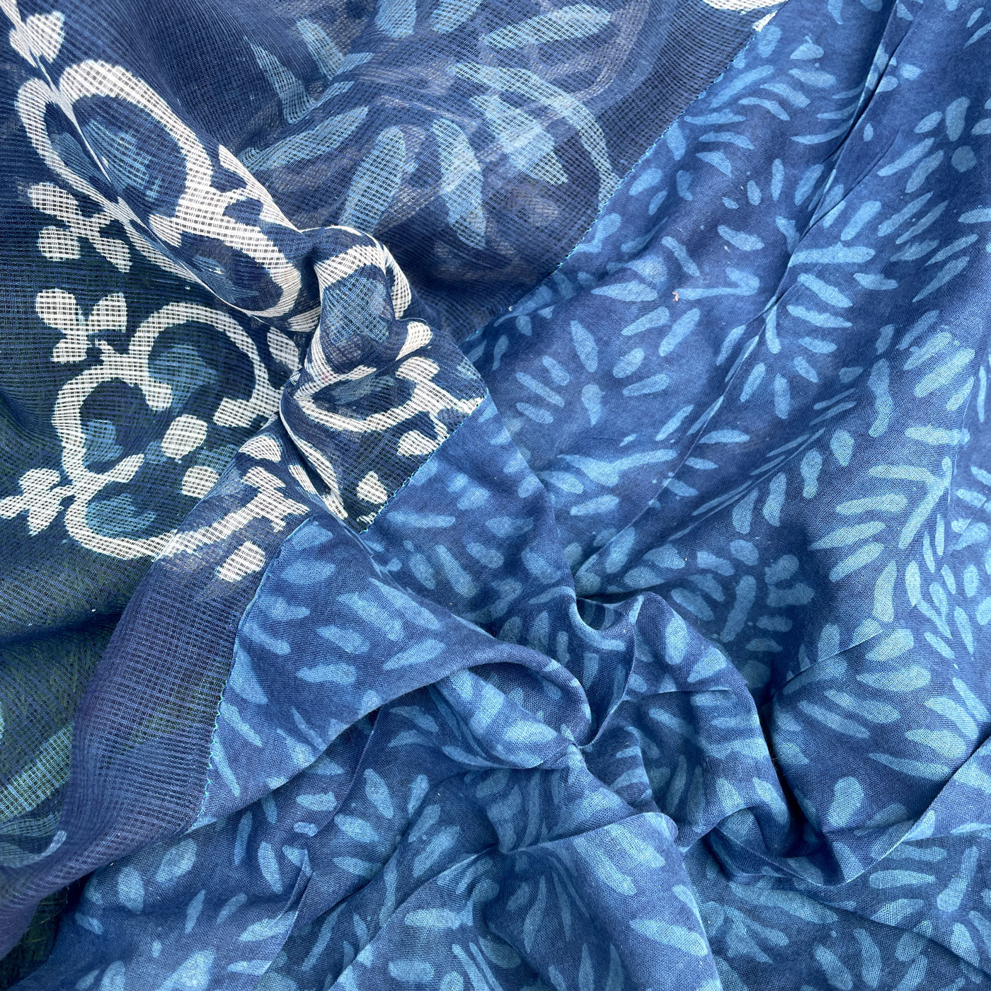 Aadhe Adhure Indigo Handblock Kota Doria Saree