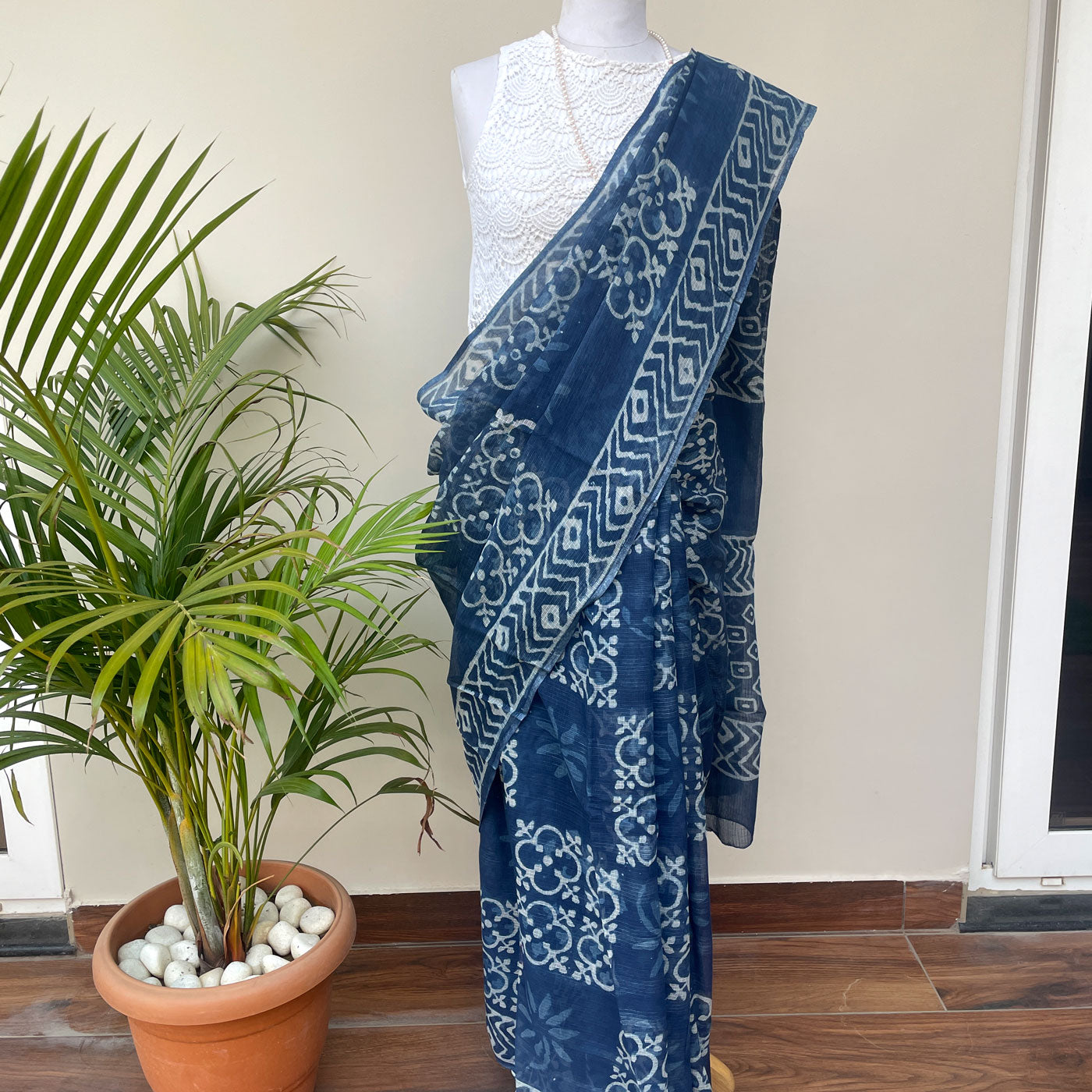Aadhe Adhure Indigo Handblock Kota Doria Saree