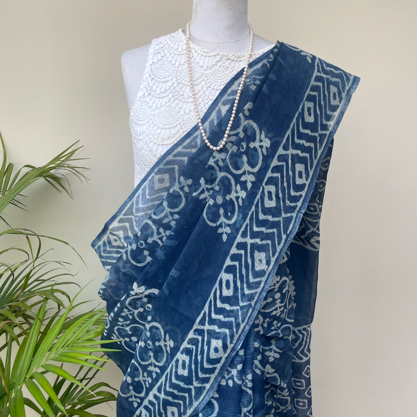 Aadhe Adhure Indigo Handblock Kota Doria Saree