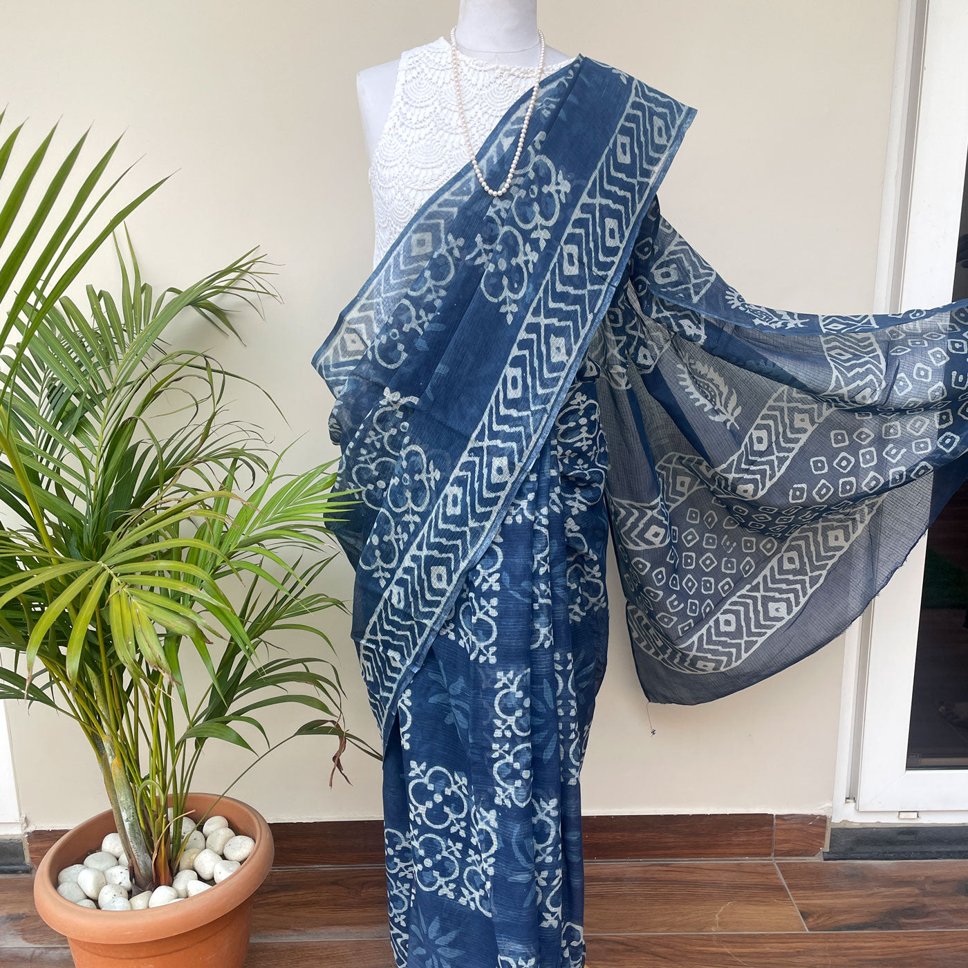 Aadhe Adhure Indigo Handblock Kota Doria Saree