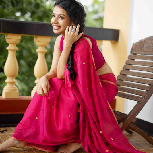 Pink Knock Out Cotton Silk Sequins Saree