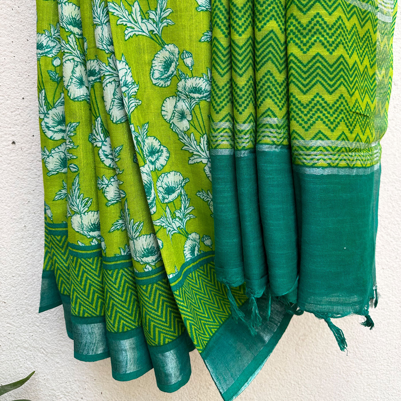 Alpine Poppy Printed Organic Linen Saree