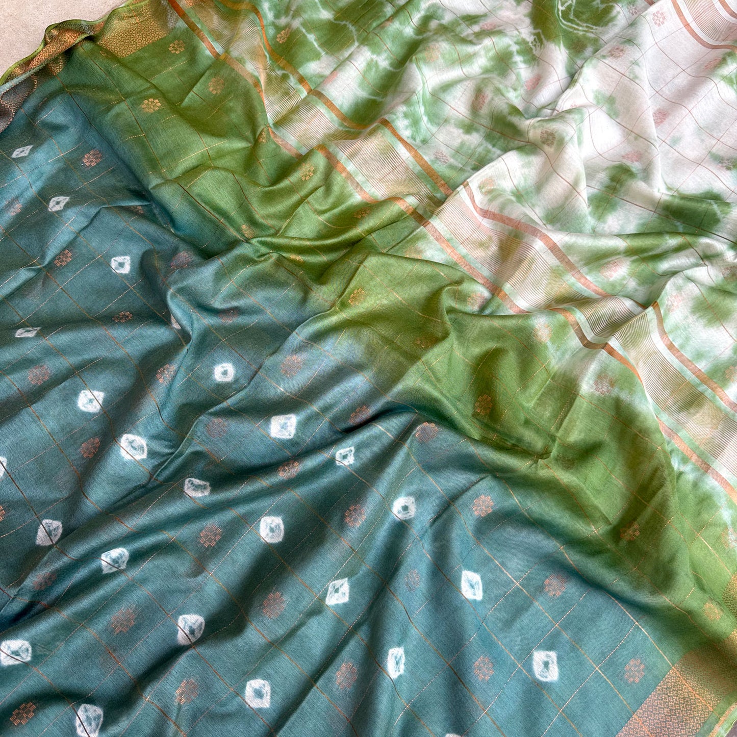 Amazon Forest Tie n Dye Cotton Silk Saree