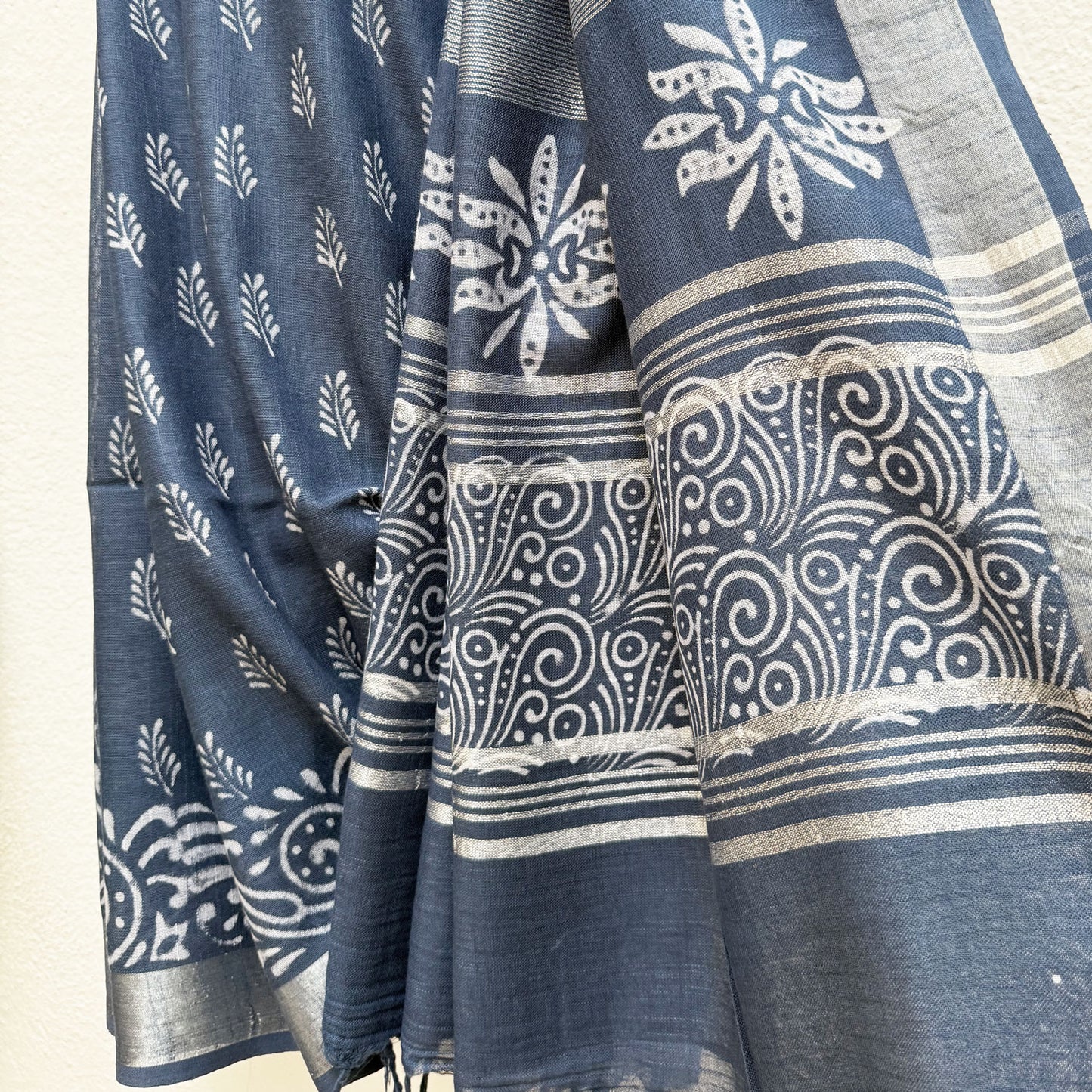 Anantaa Indigo Hand Block Cotton Linen Saree