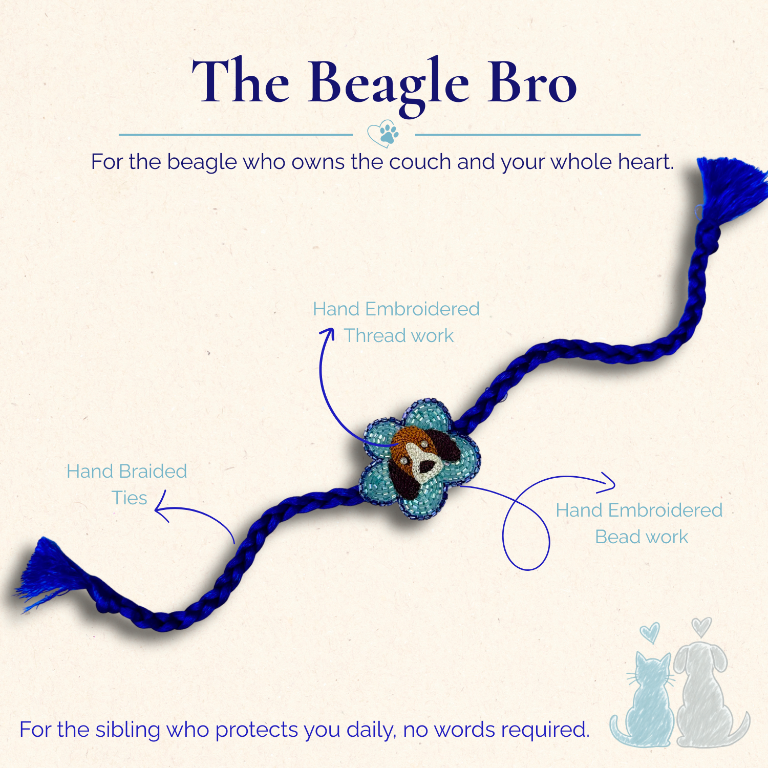 Beagle Bro Rakhi handmade dog rakhi with embroidered beagle face