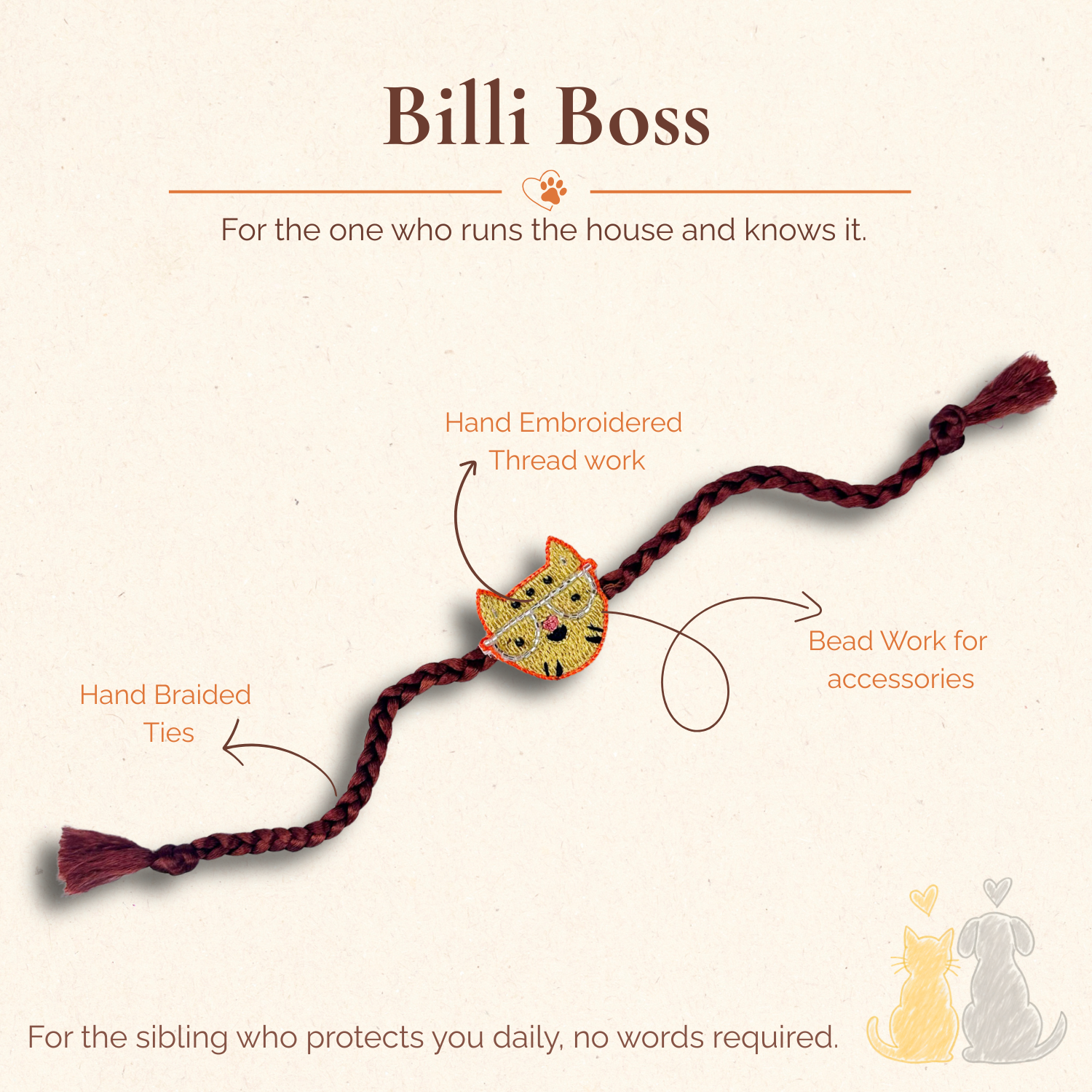 Billi Boss Rakhi handmade cat rakhi for Raksha Bandhan
