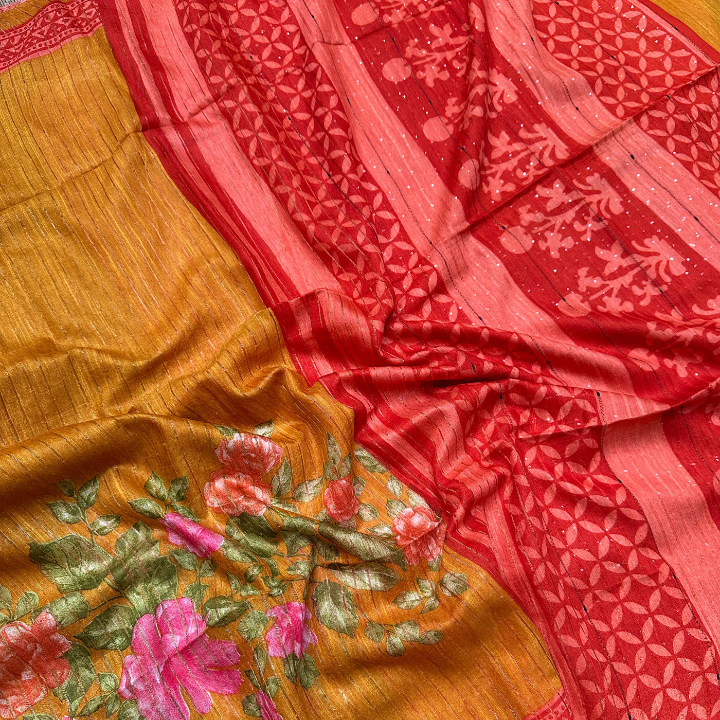 Butterscotch Cotton Silk Printed Saree