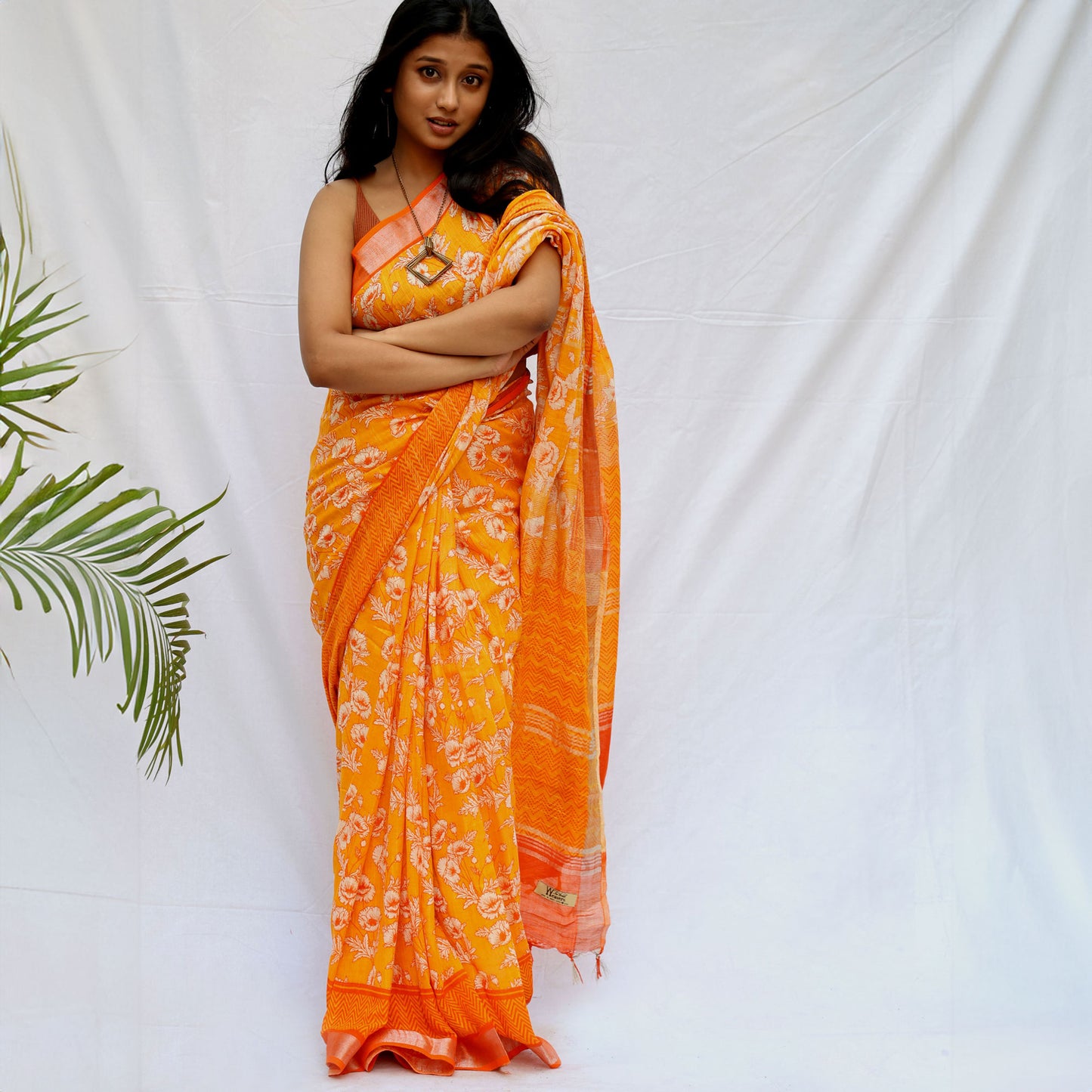 Californian Poppy Printed Organic Linen Saree