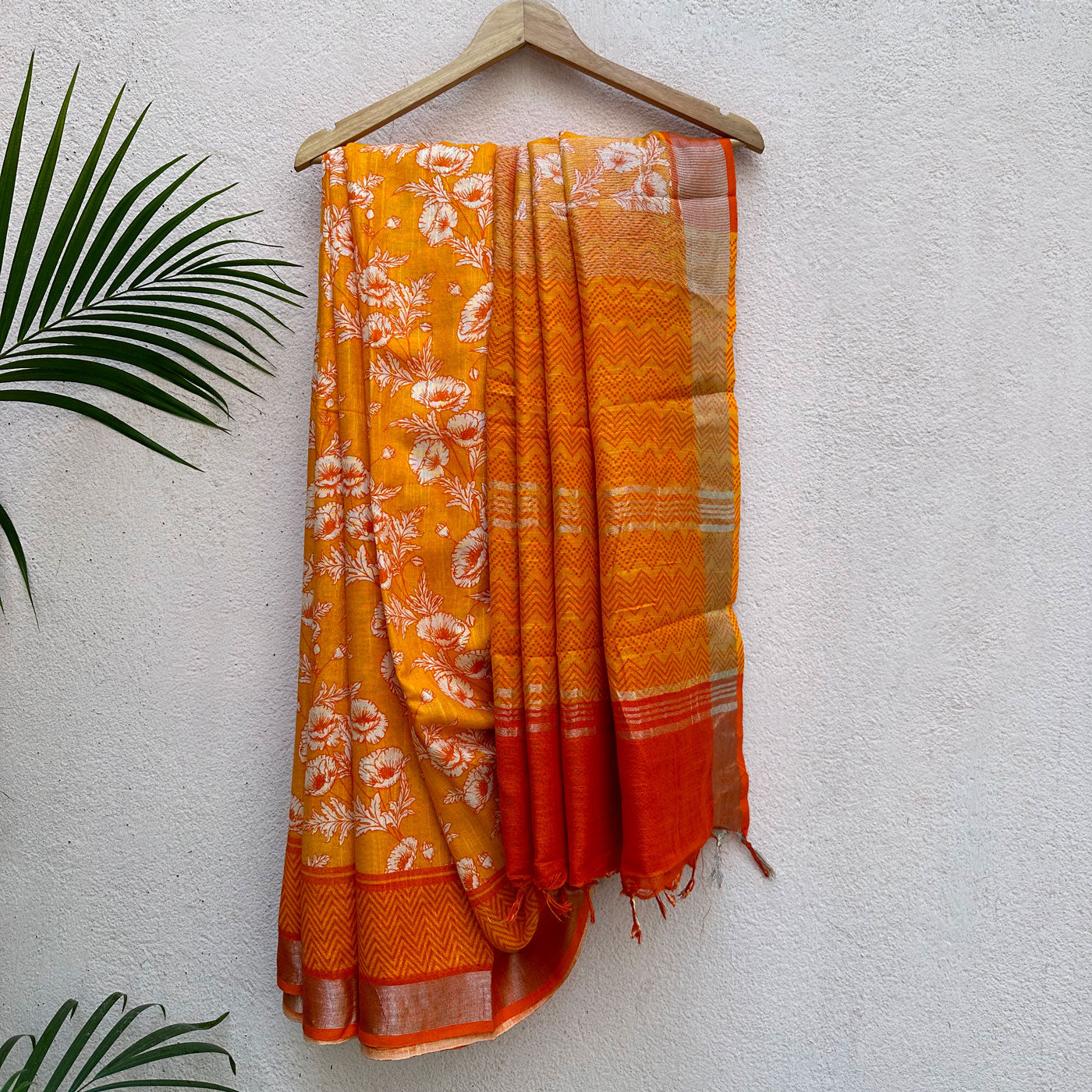 Californian Poppy Printed Organic Linen Saree