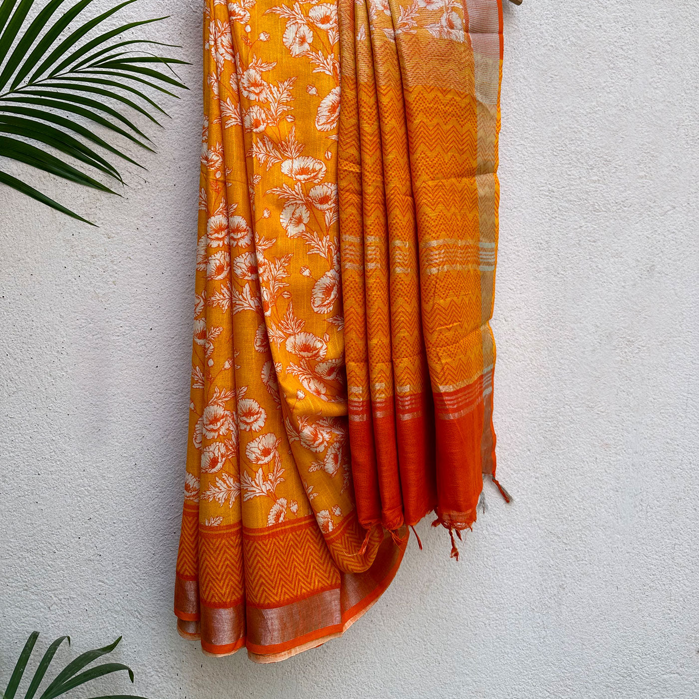 Californian Poppy Printed Organic Linen Saree