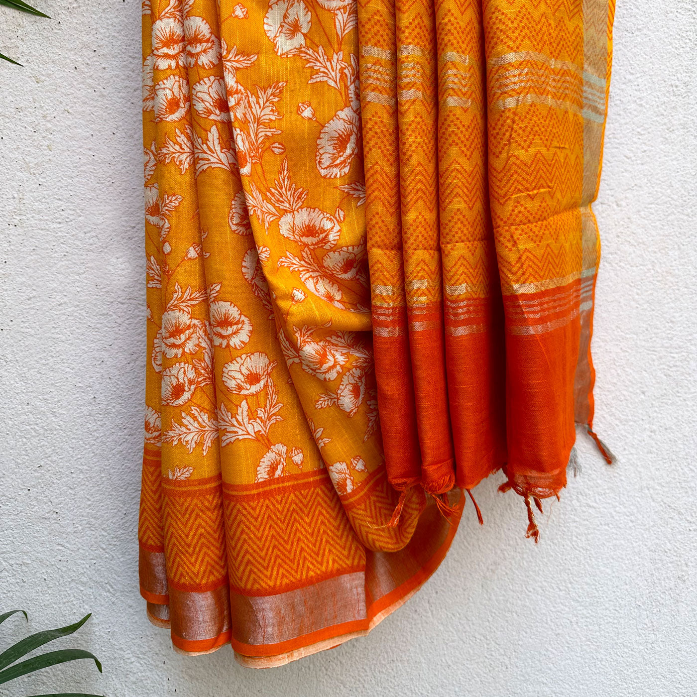 Californian Poppy Printed Organic Linen Saree