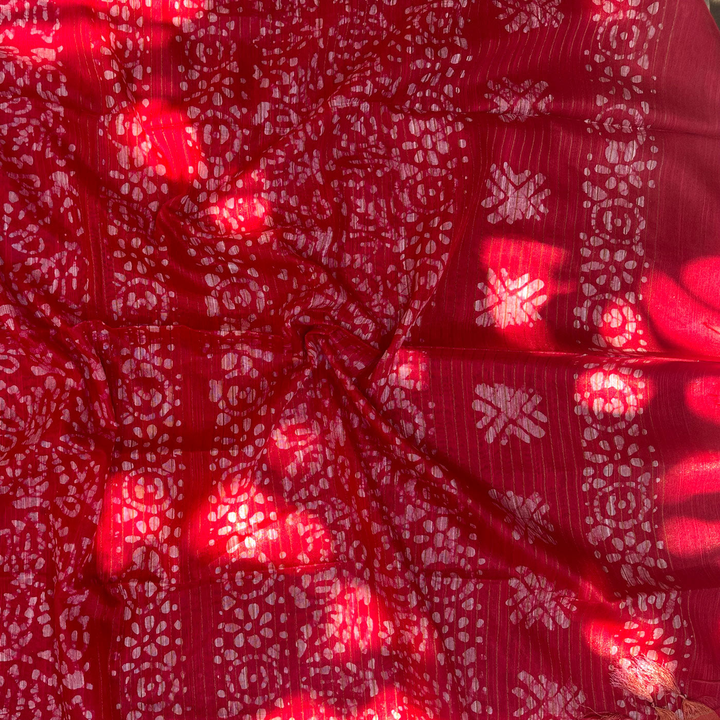 Calypso Red Batik Cotton Silk Saree