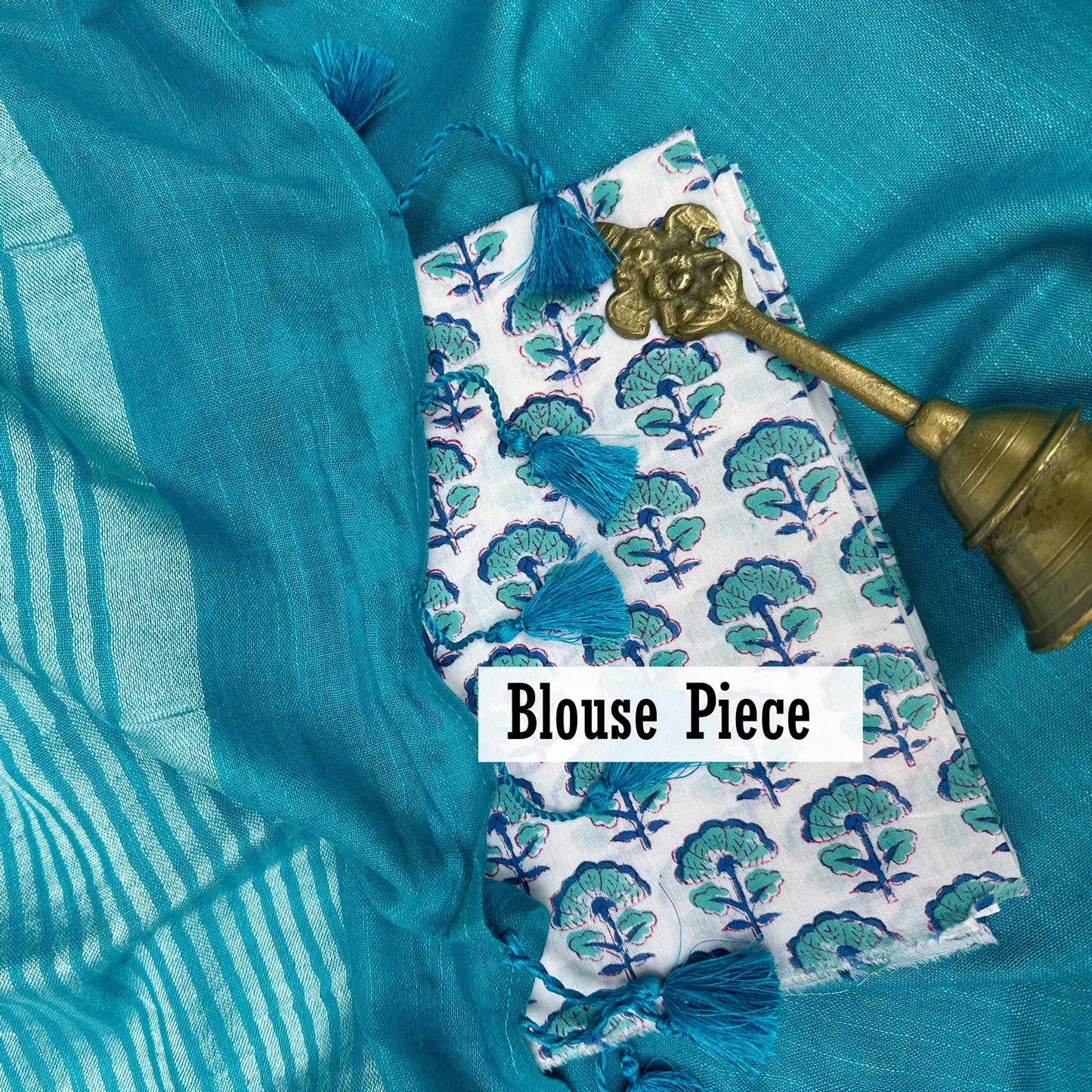 Celeste Blue Cotton Saree with Printed Blouse