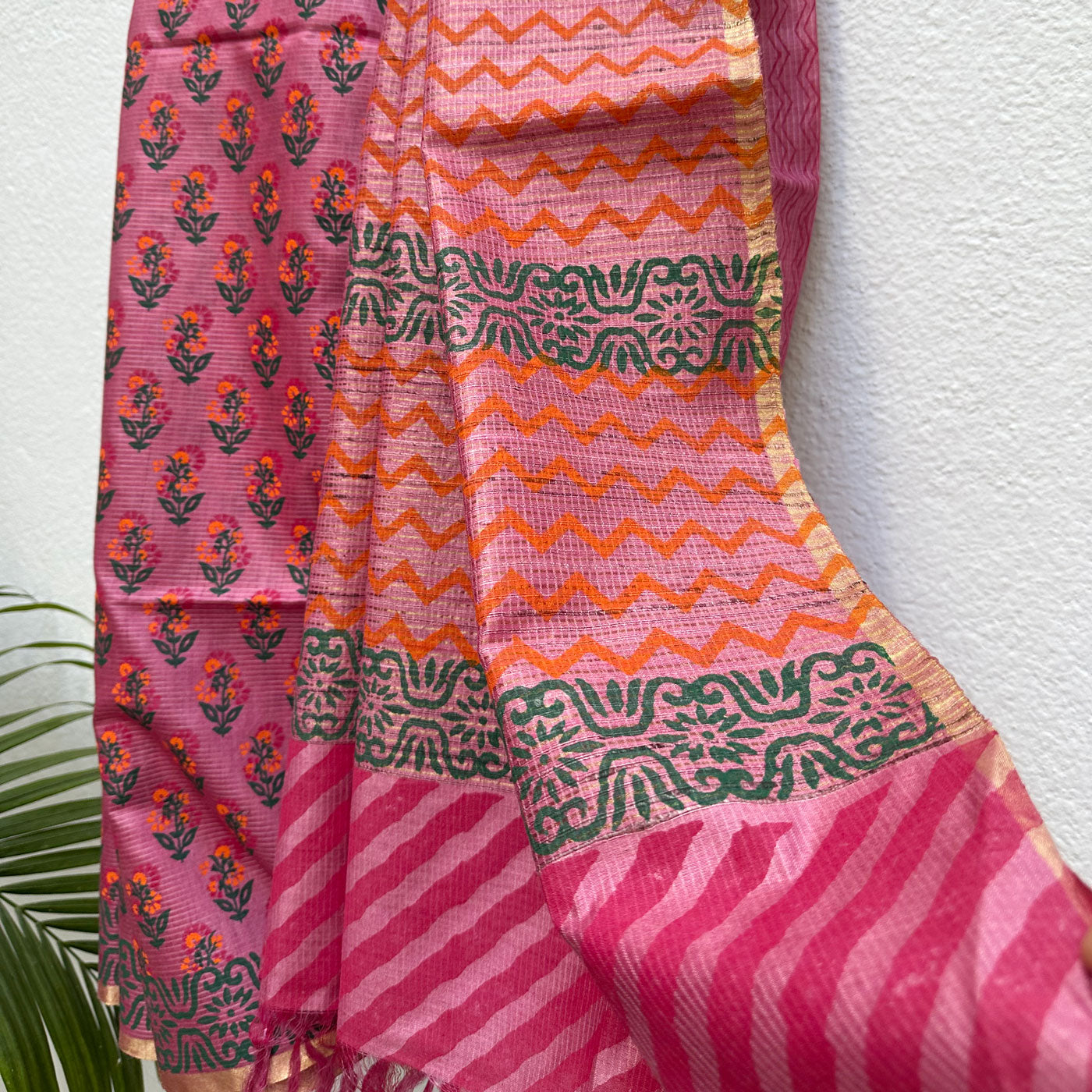 Chitragandha Handblock Printed Moonga Silk Saree