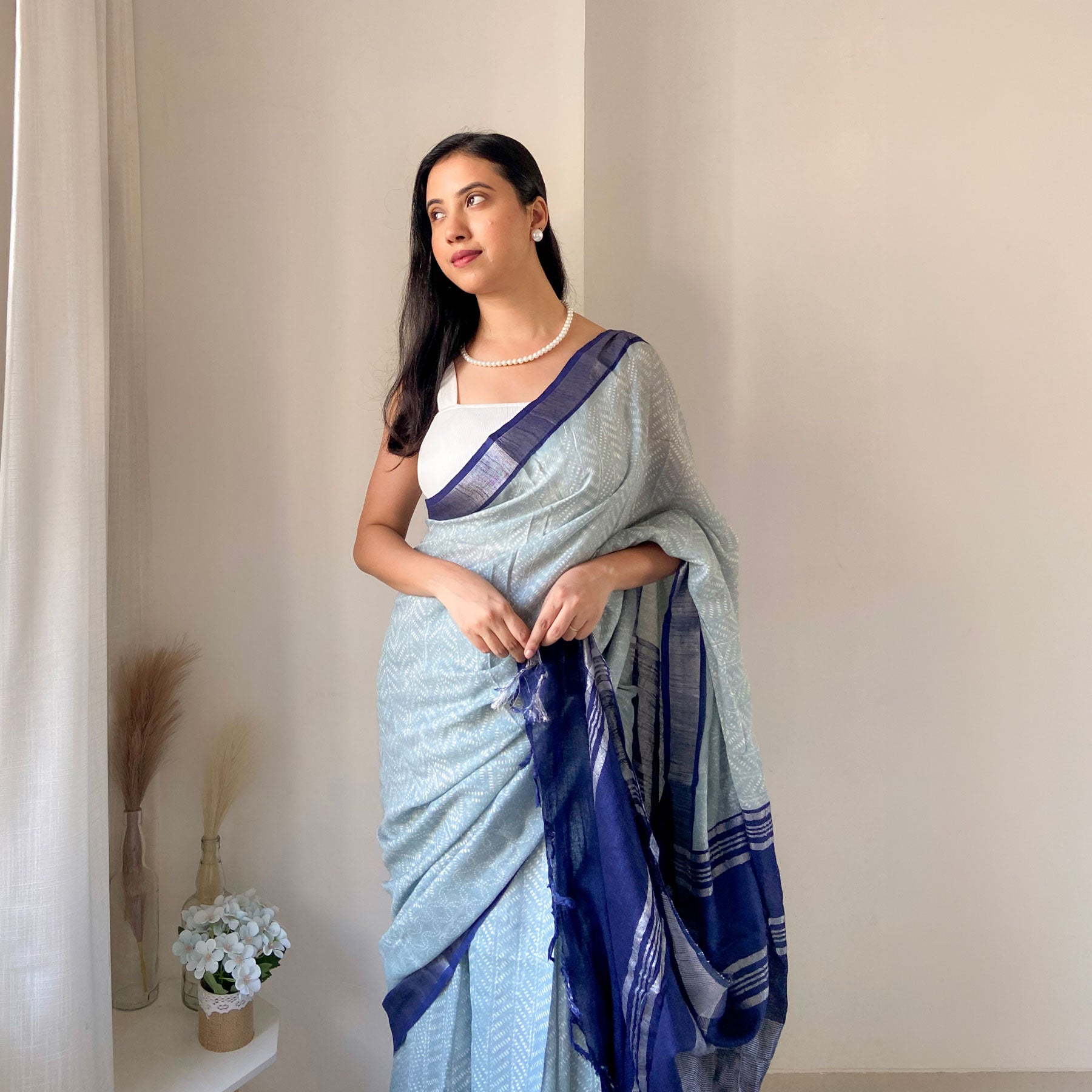 Cloudburst Organic Linen Saree