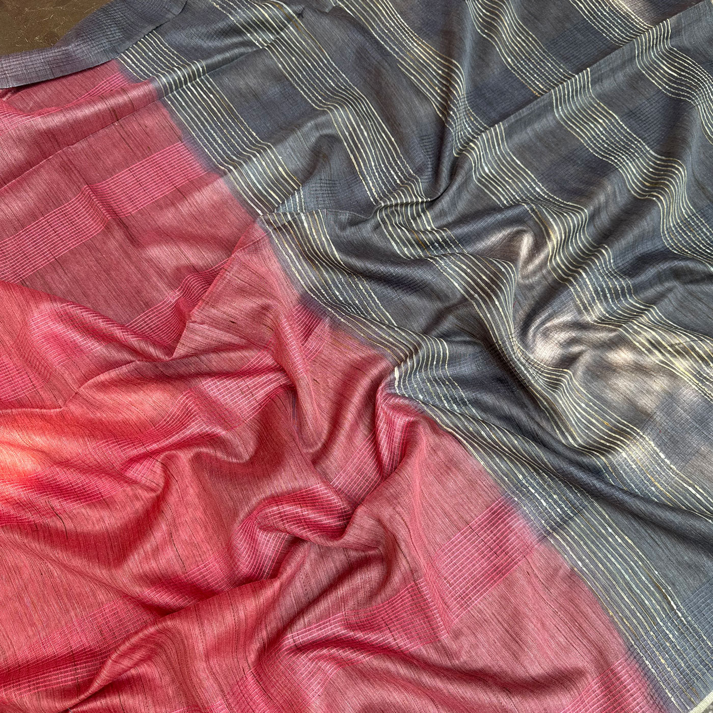 Crimson Night Cotton Bamboo Silk Saree