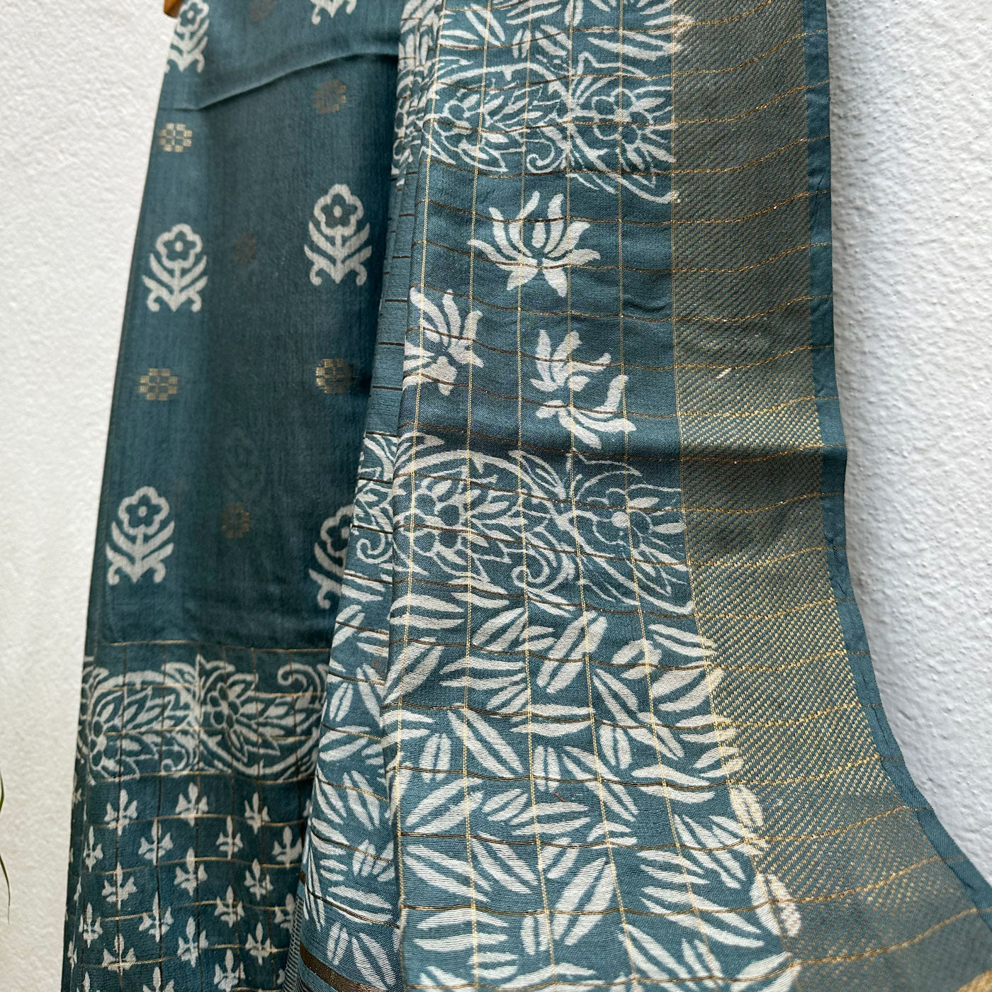 Dhatura Handblock Printed Cotton Silk Saree