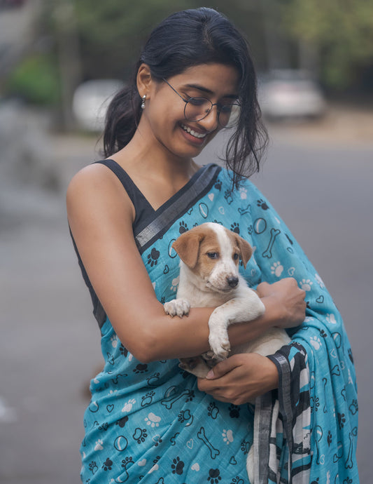 Dog and Bone Playtime Cotton Saree