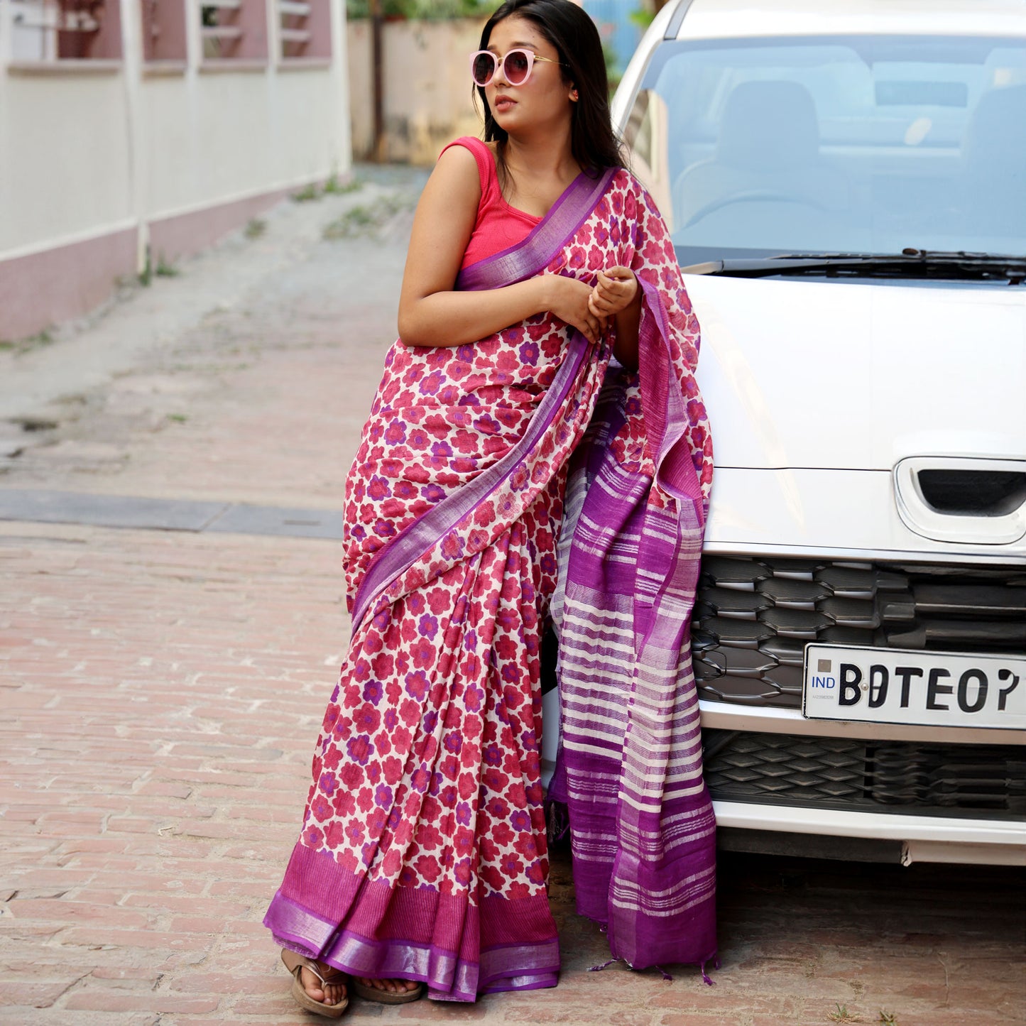 Flower Power Printed Organic Linen Saree