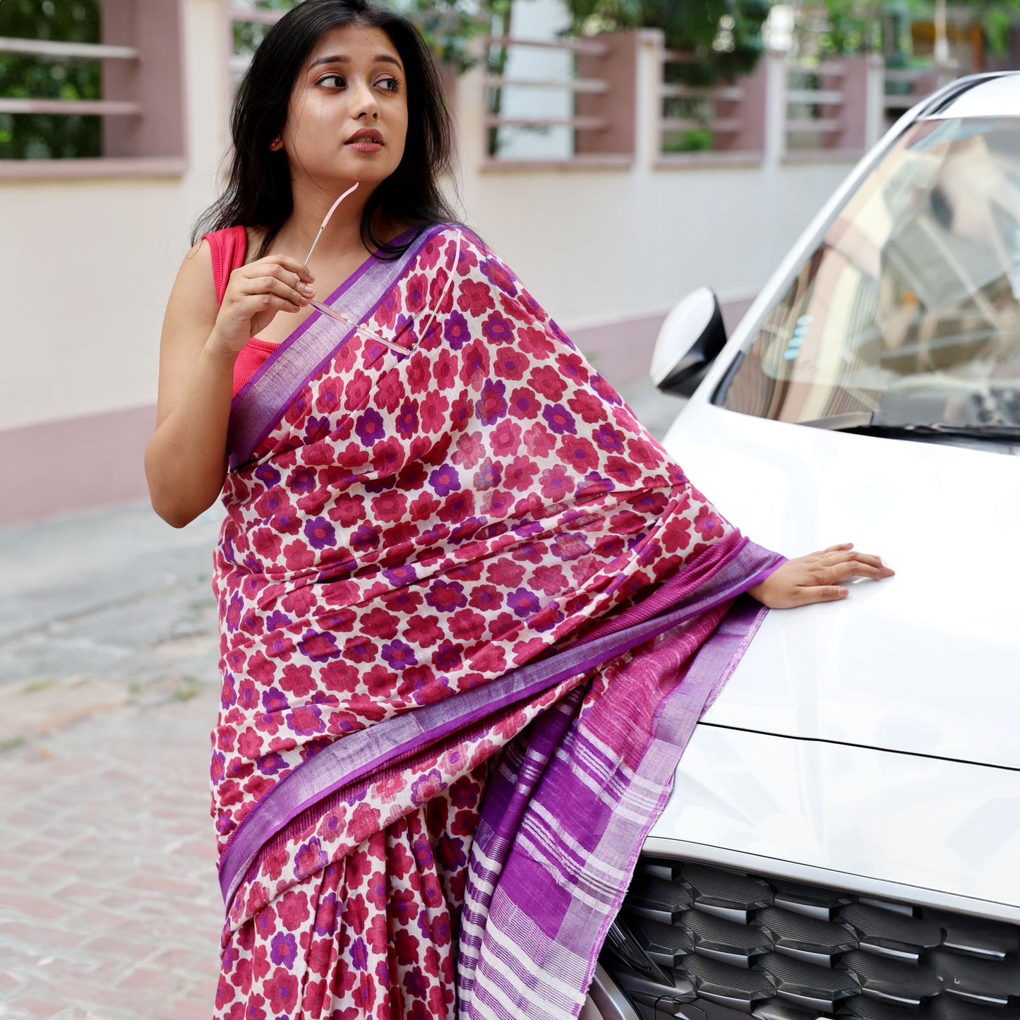 Flower Power Printed Organic Linen Saree