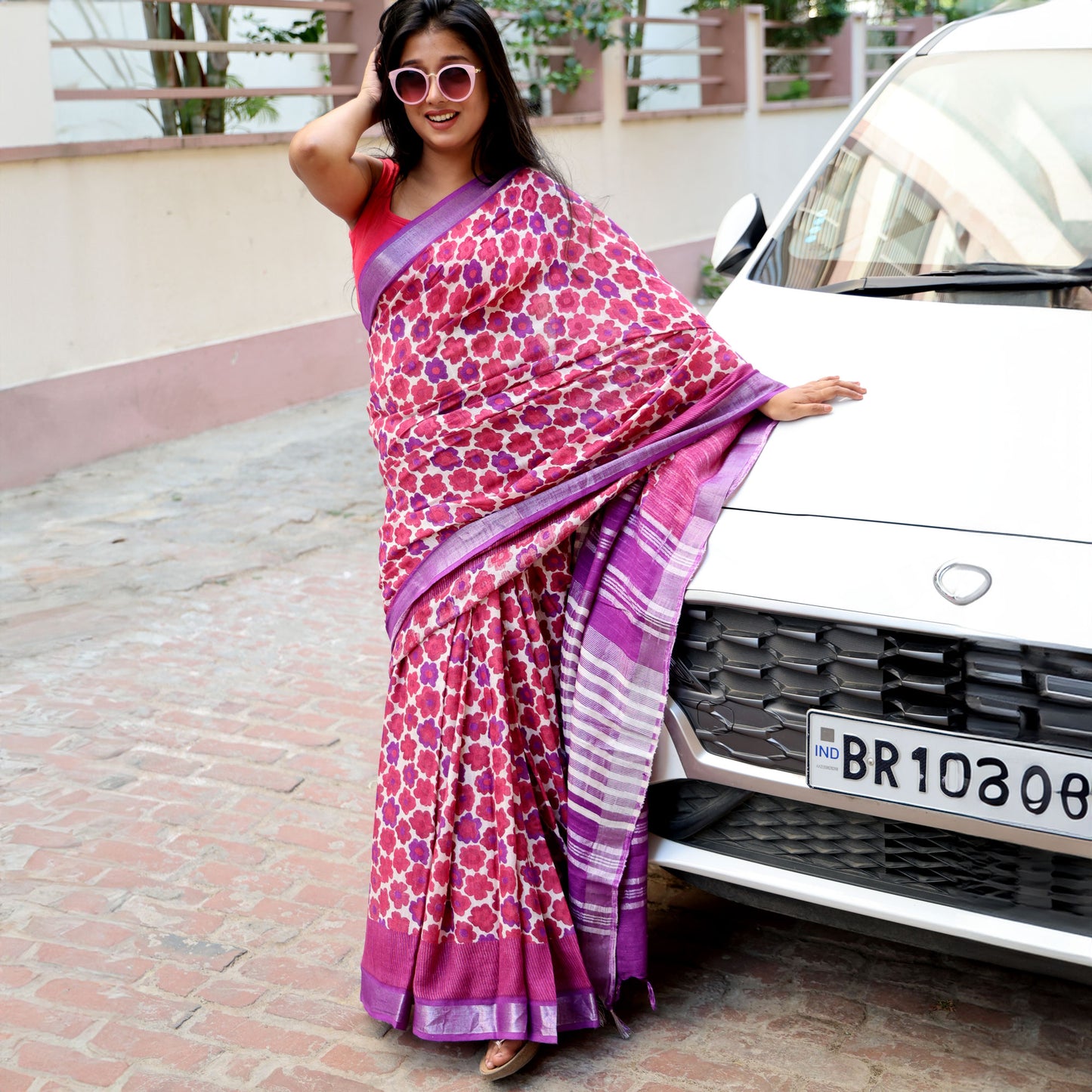 Flower Power Printed Organic Linen Saree