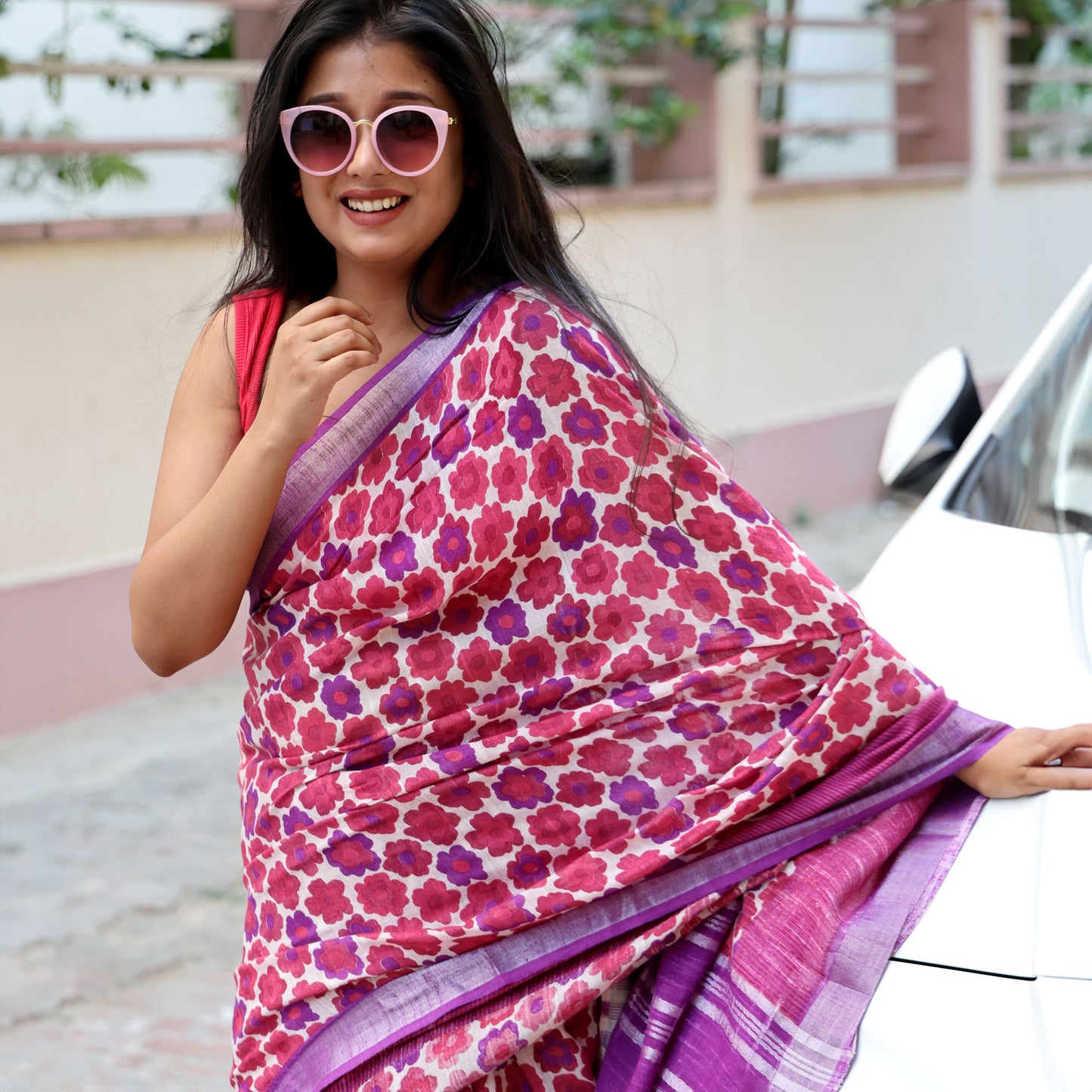 Flower Power Printed Organic Linen Saree