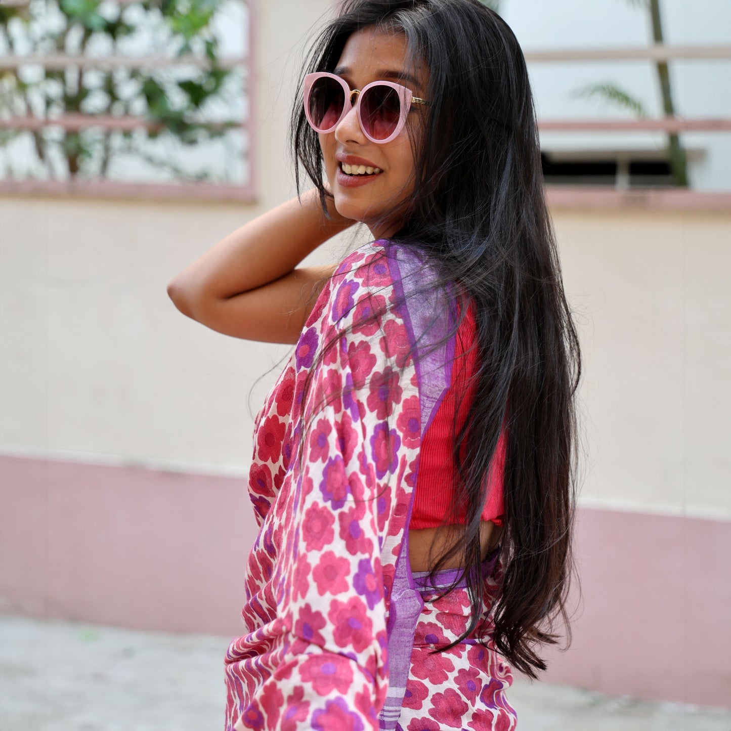 Flower Power Printed Organic Linen Saree