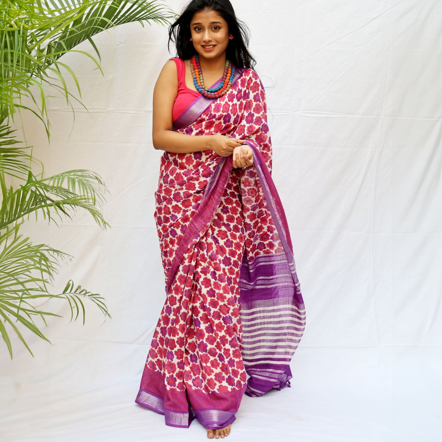 Flower Power Printed Organic Linen Saree