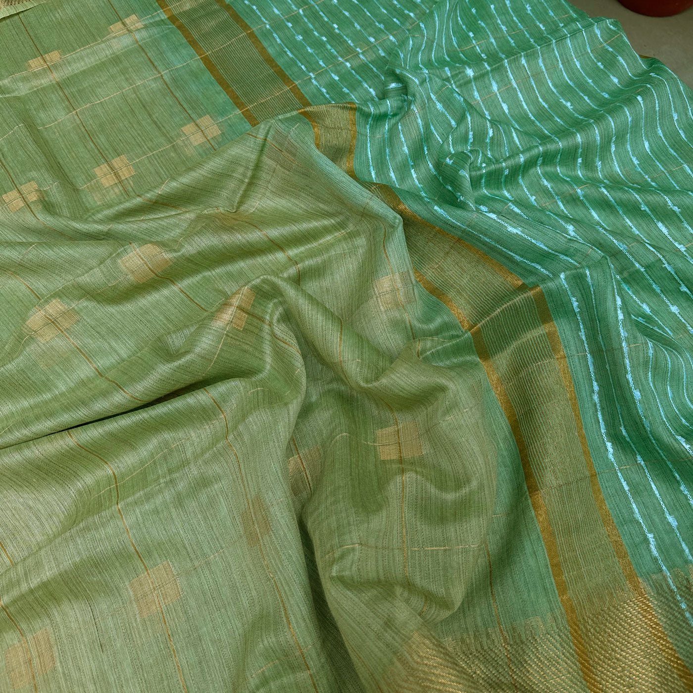Forest Green Cotton Bamboo Silk Saree