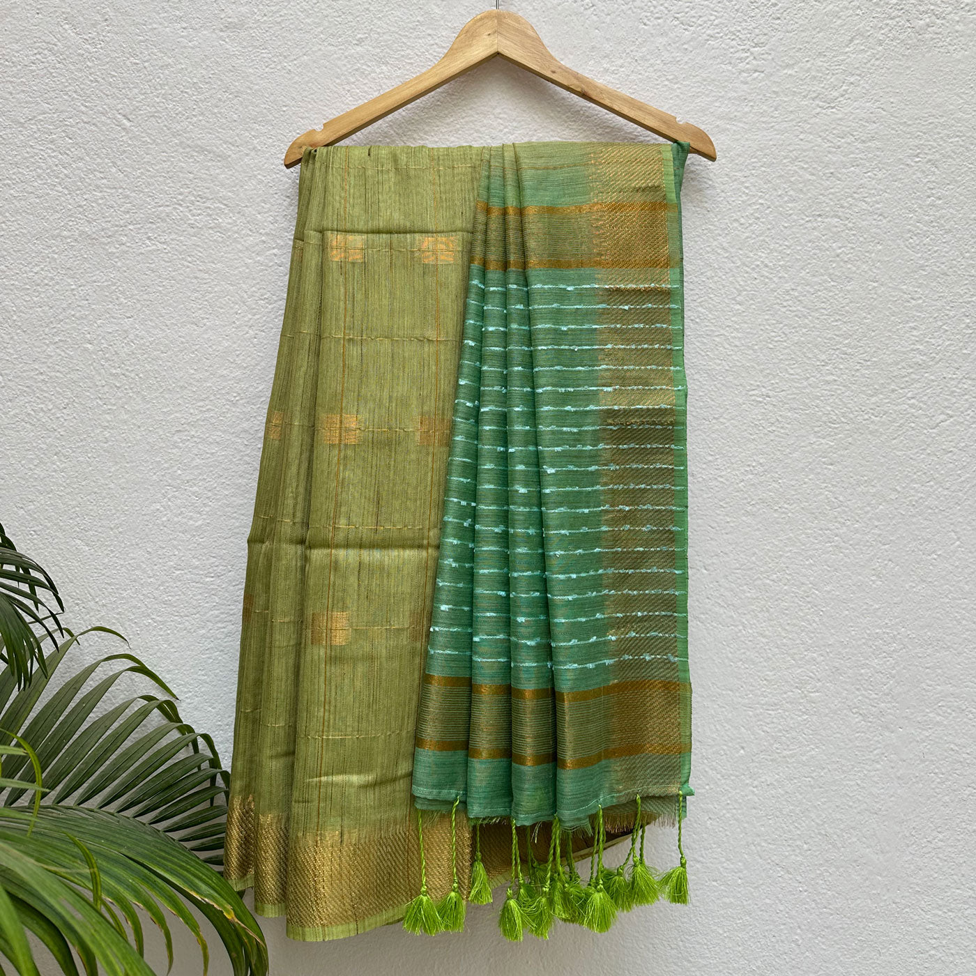 Forest Green Cotton Bamboo Silk Saree