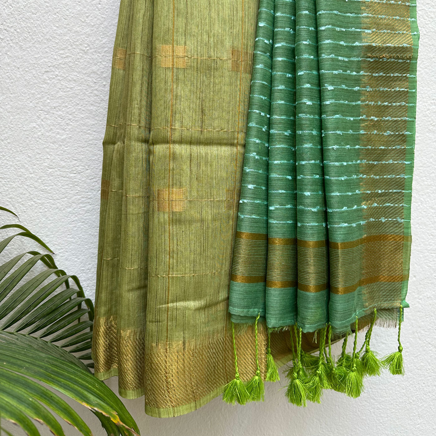 Forest Green Cotton Bamboo Silk Saree
