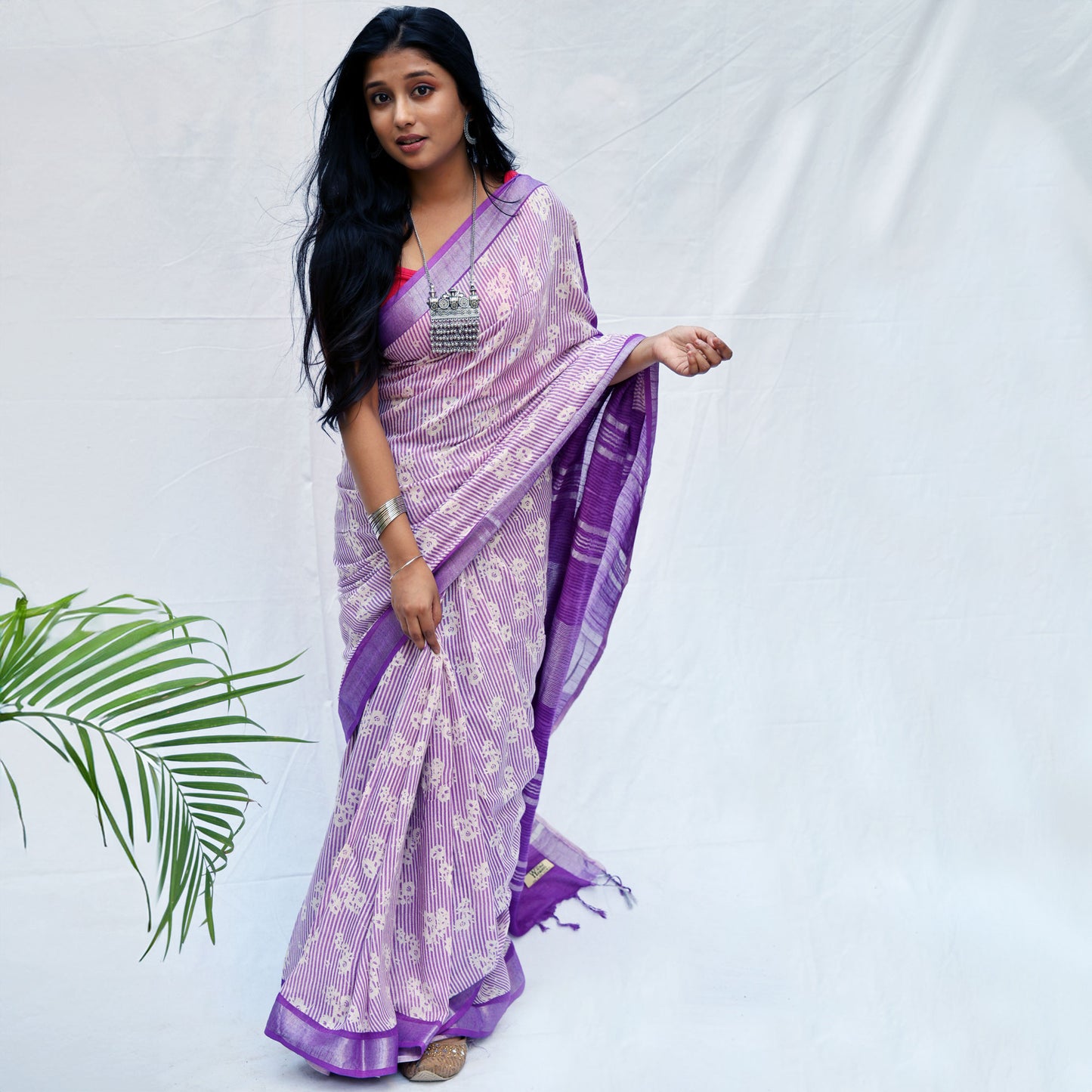 French Riviera Printed Organic Linen Saree
