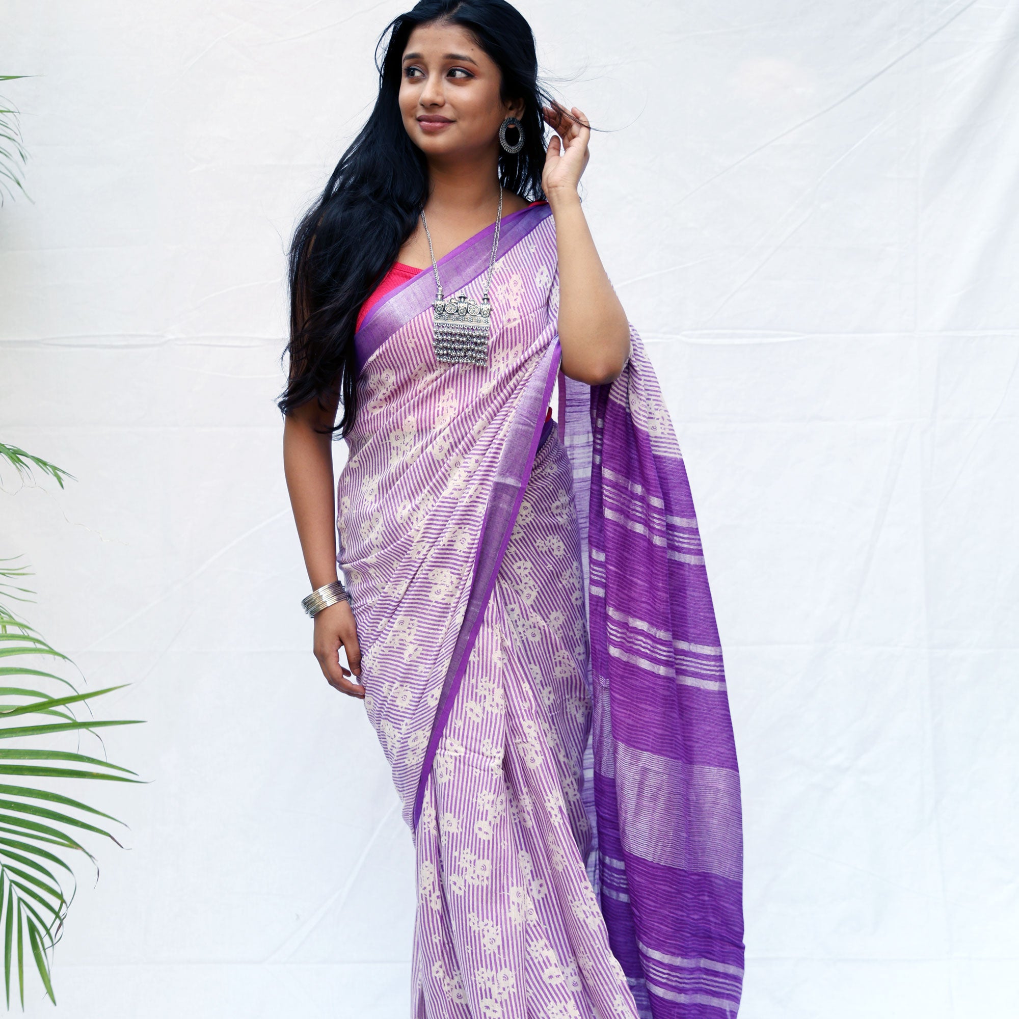 French Riviera Printed Organic Linen Saree