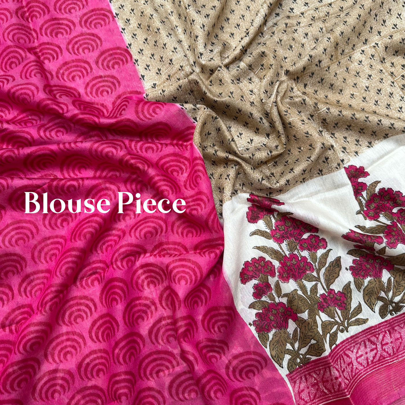 Fuchsia Overglow Handblock Cotton Viscose Silk Saree