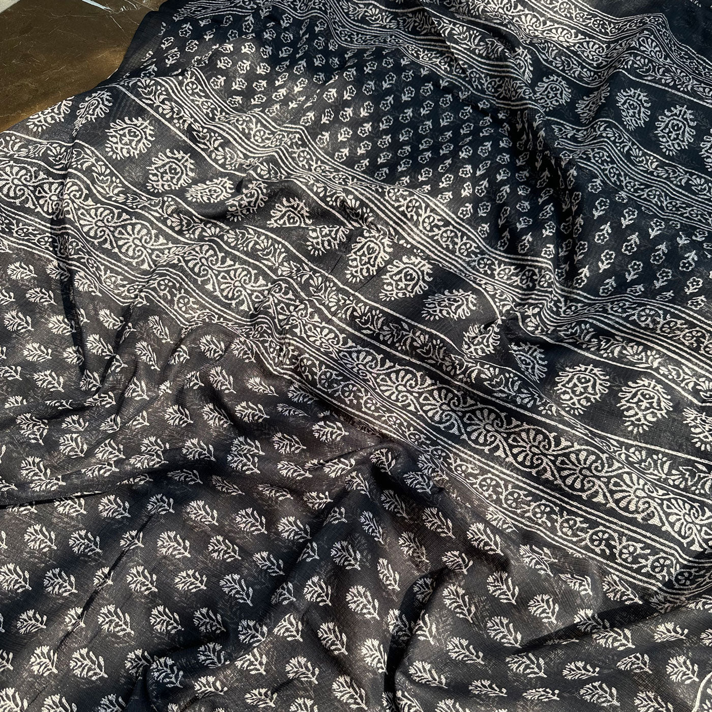 Godaan Indigo Handblock Kota Doria Saree