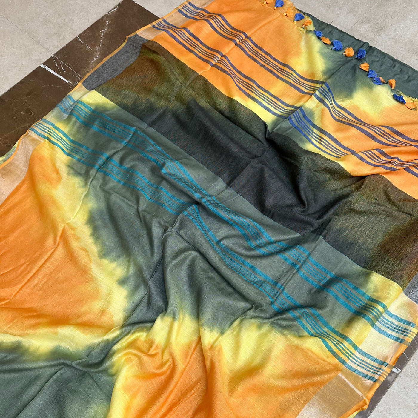 Gold Fusion Tie n Dye Cotton Saree