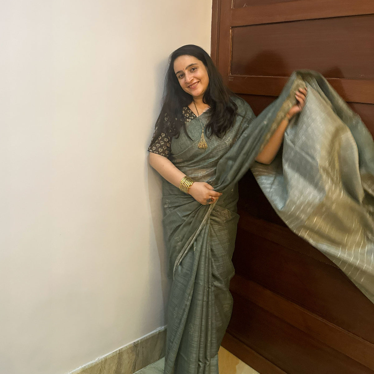 Gwala Pichwai Digital Printed Cotton Tissue Saree