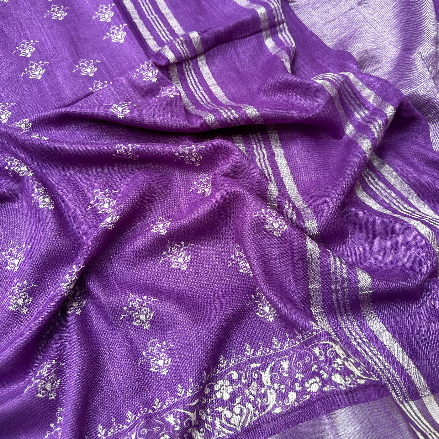 Imperial Purple Printed Organic Linen Saree
