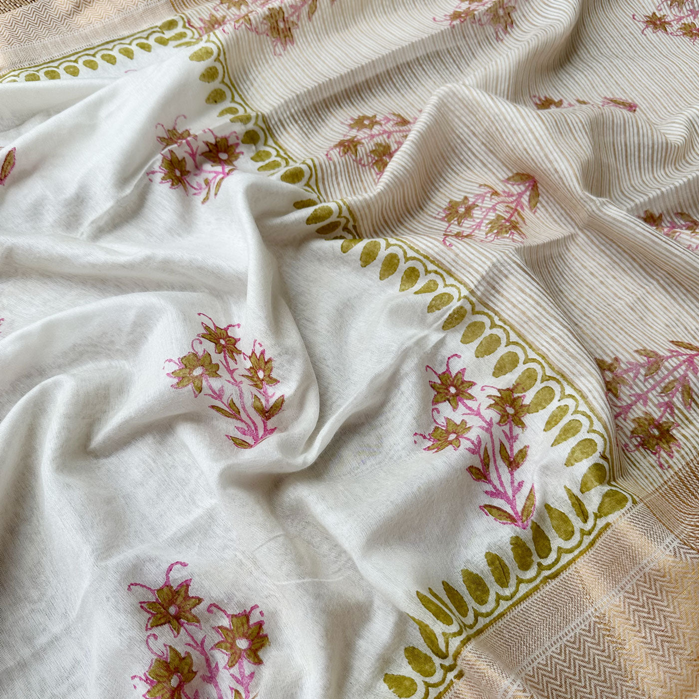 Kairava Handblock Printed Cotton Silk Saree