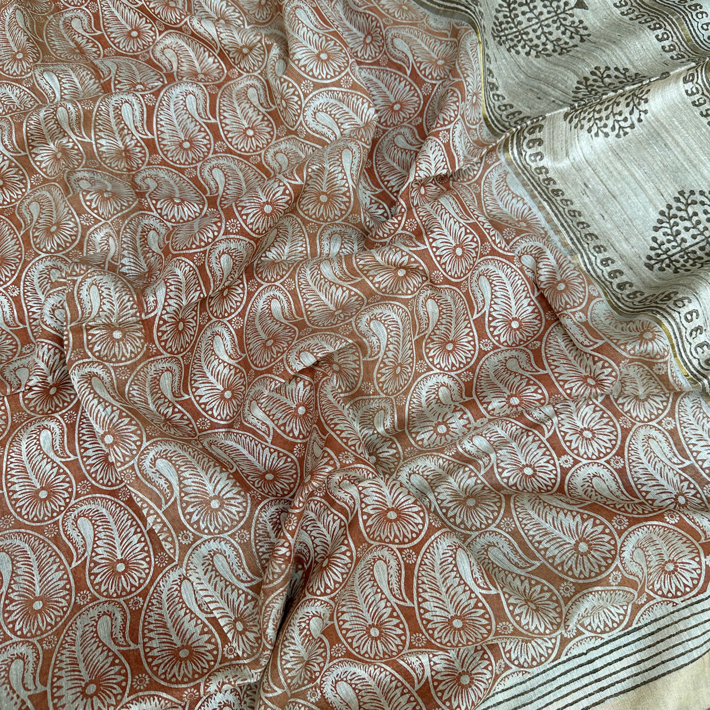 Kairi Bahaar Handblock Printed Moonga Silk Saree