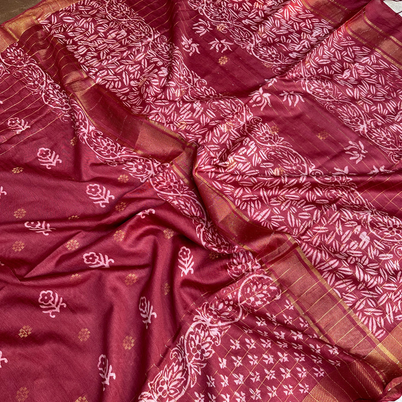 Kaner Handblock Printed Cotton Silk Saree