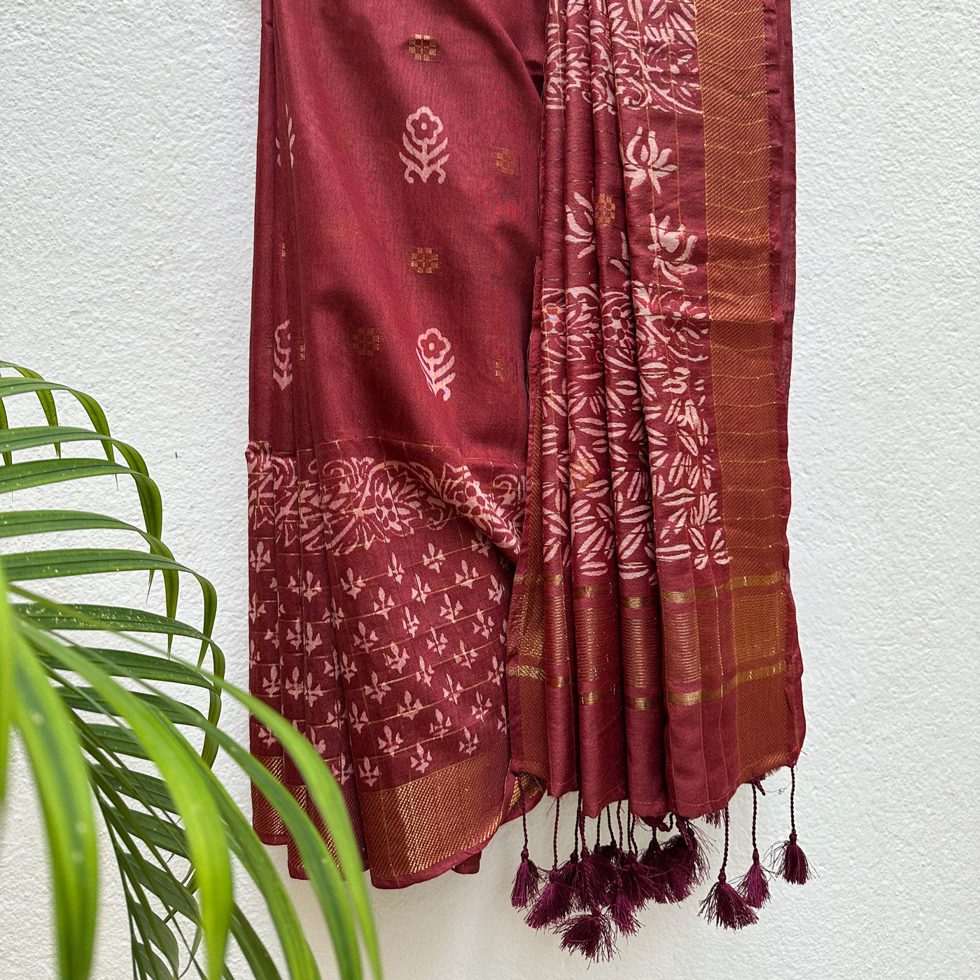 Kaner Handblock Printed Cotton Silk Saree