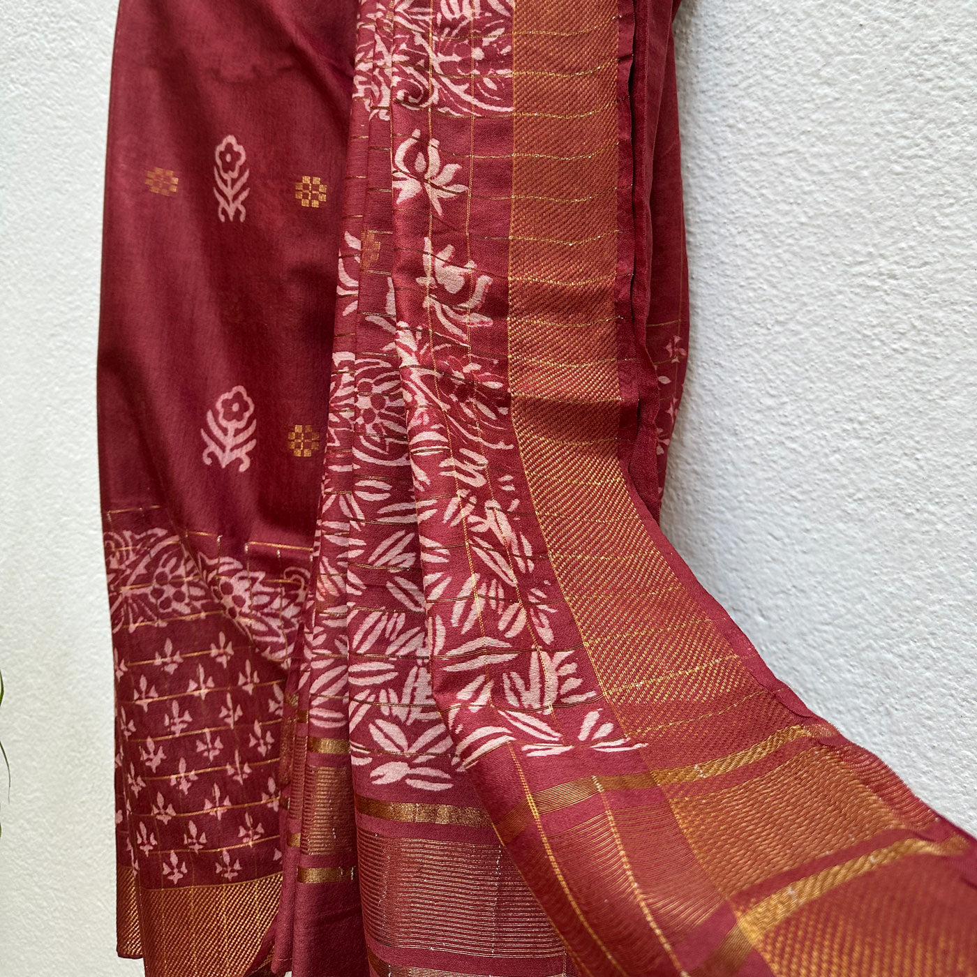 Kaner Handblock Printed Cotton Silk Saree