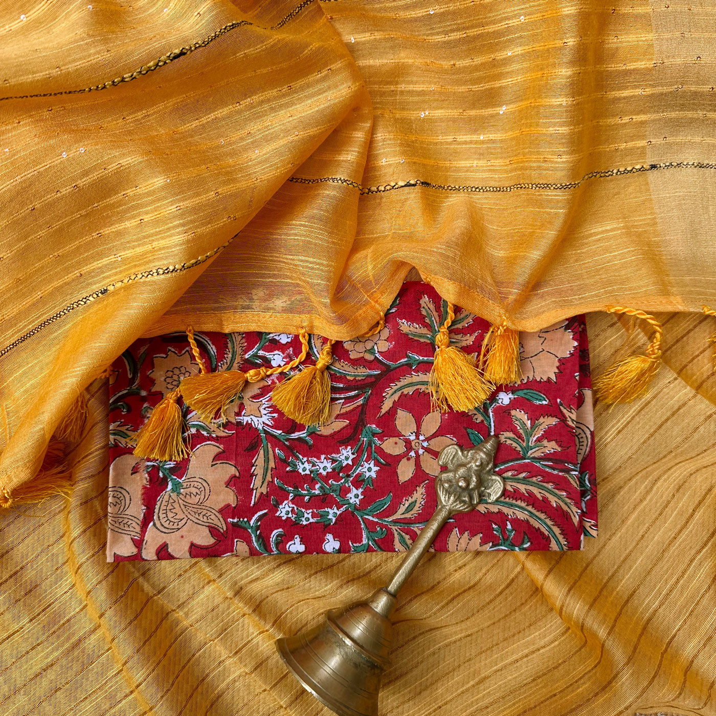 Kesariya Cotton Viscose Silk Saree with Printed Blouse