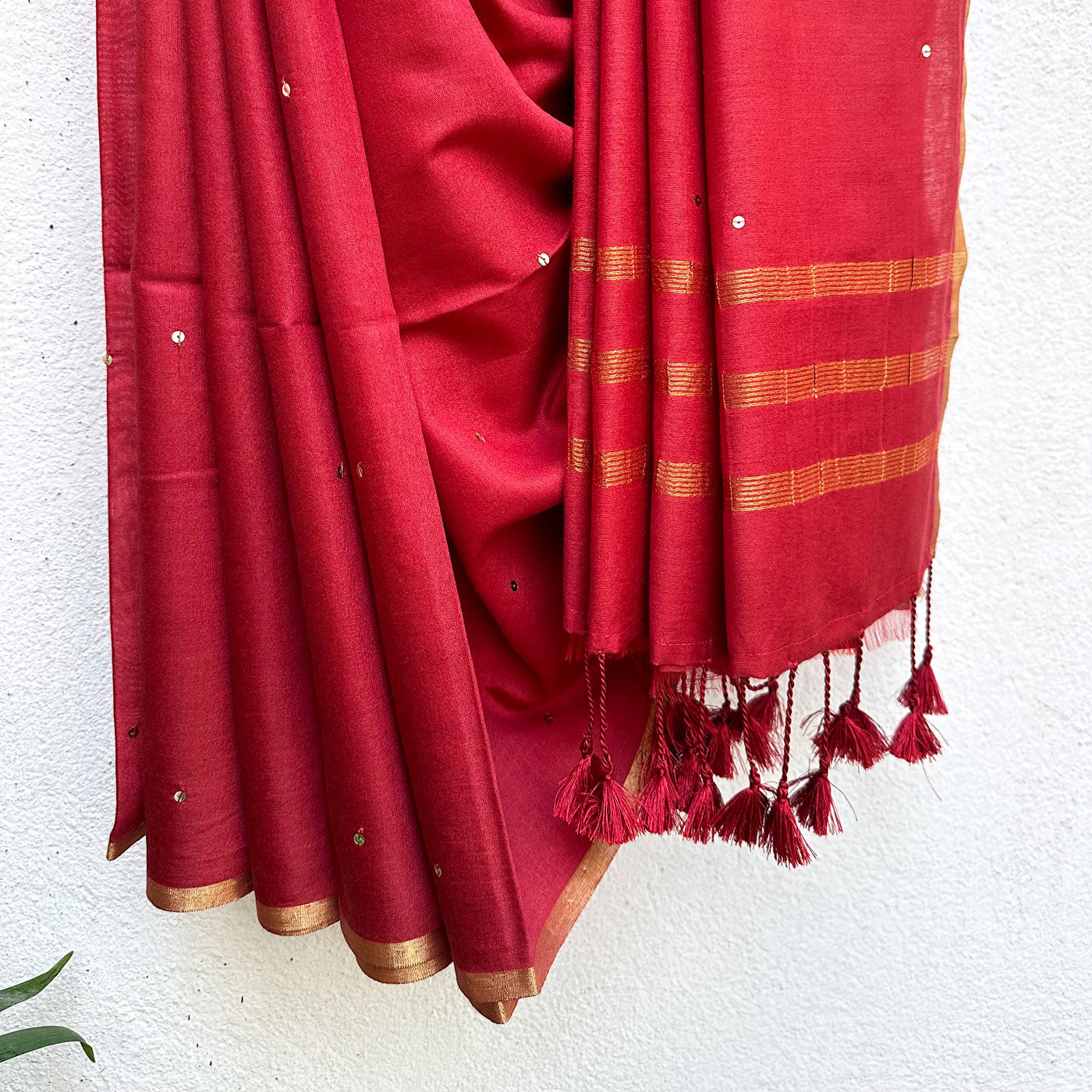 Lady in Red Cotton Silk Sequins Saree
