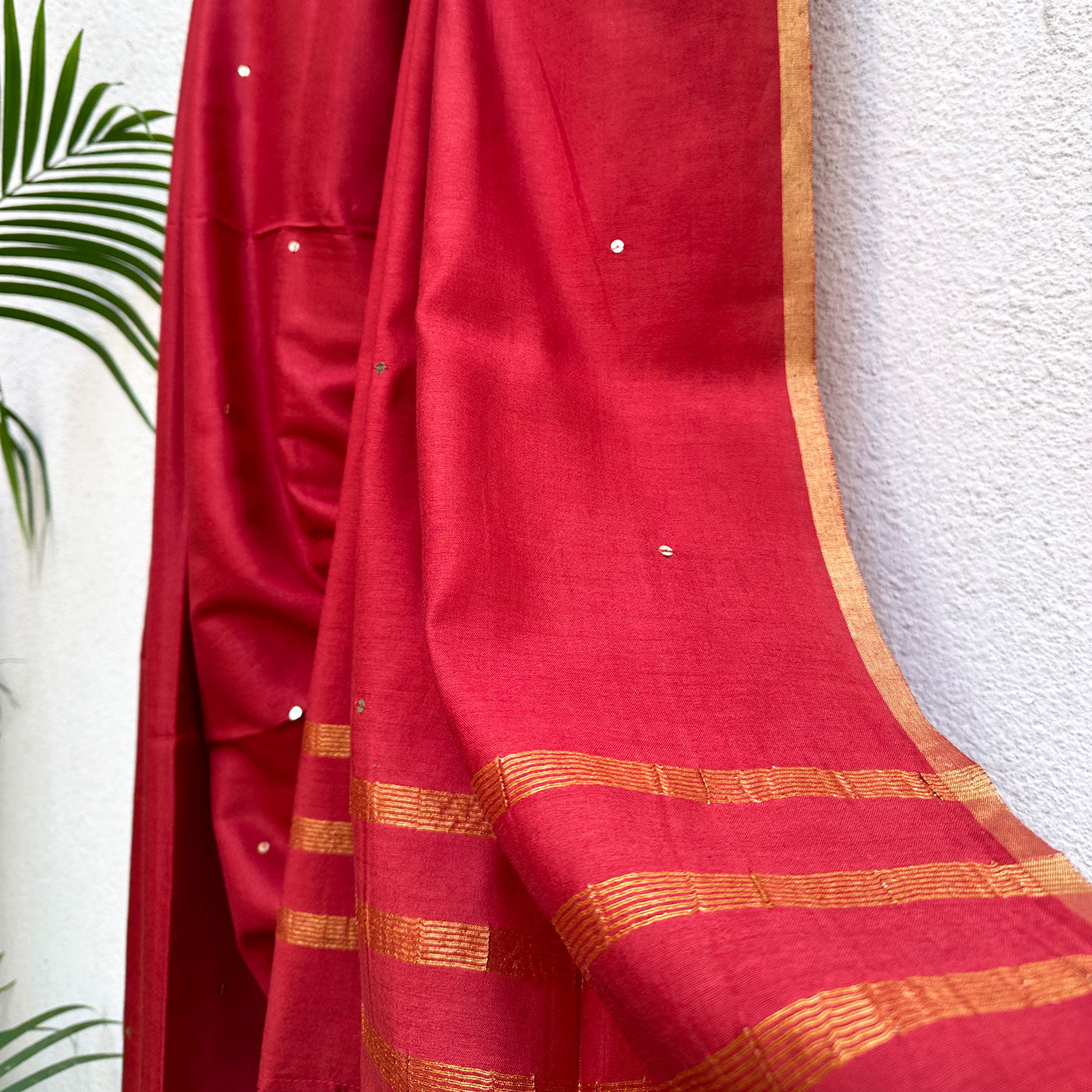 Lady in Red Cotton Silk Sequins Saree